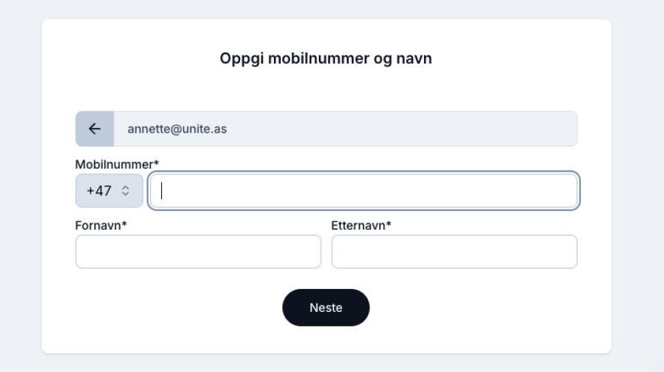 Legg inn mobilnummer og namn