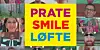 Kollasj av menneske rundt ein gul plakat med teksten «PRATE, SMILE, LØFT».